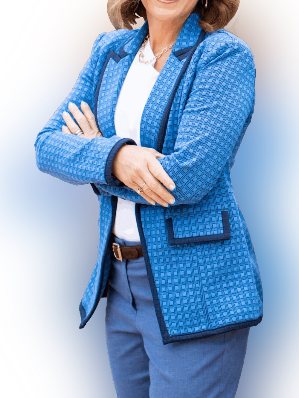 CAbi Blue Geometric Print Scholarship Blazer Size L